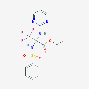 molecular formula C15H15F3N4O4S B396223 Ethyl 3,3,3-trifluoro-2-[(phenylsulfonyl)amino]-2-(2-pyrimidinylamino)propanoate 