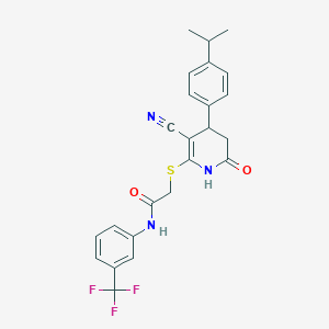 molecular formula C24H22F3N3O2S B3962241 2-({3-cyano-6-oxo-4-[4-(propan-2-yl)phenyl]-1,4,5,6-tetrahydropyridin-2-yl}sulfanyl)-N-[3-(trifluoromethyl)phenyl]acetamide 