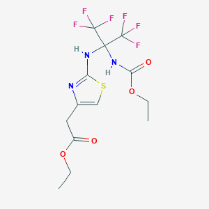 molecular formula C13H15F6N3O4S B396226 Ethyl 2-[2-[[2-(ethoxycarbonylamino)-1,1,1,3,3,3-hexafluoropropan-2-yl]amino]-1,3-thiazol-4-yl]acetate CAS No. 329907-41-7