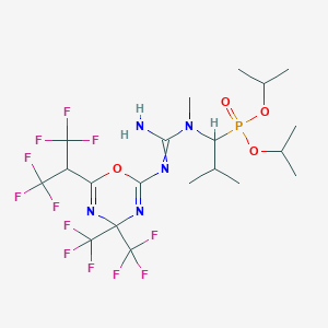 molecular formula C20H28F12N5O4P B396229 1-[1-Di(propan-2-yloxy)phosphoryl-2-methylpropyl]-2-[6-(1,1,1,3,3,3-hexafluoropropan-2-yl)-4,4-bis(trifluoromethyl)-1,3,5-oxadiazin-2-yl]-1-methylguanidine 