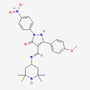 molecular formula C26H31N5O4 B3962332 (4Z)-3-(4-Methoxyphenyl)-1-(4-nitrophenyl)-4-{[(2,2,6,6-tetramethylpiperidin-4-YL)amino]methylidene}-4,5-dihydro-1H-pyrazol-5-one 