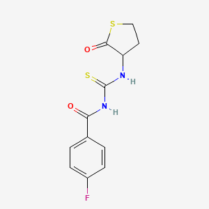 molecular formula C12H11FN2O2S2 B3962345 4-fluoro-N-{[(2-oxotetrahydro-3-thienyl)amino]carbonothioyl}benzamide 