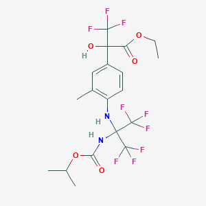 molecular formula C19H21F9N2O5 B396240 Ethyl 3,3,3-trifluoro-2-hydroxy-2-(3-methyl-4-{[2,2,2-trifluoro-1-[(isopropoxycarbonyl)amino]-1-(trifluoromethyl)ethyl]amino}phenyl)propanoate 