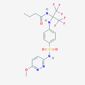 molecular formula C18H19F6N5O4S B396241 4-[1-Butyramido-2,2,2-trifluoro-1-(trifluoromethyl)ethylamino]-N-(6-methoxy-3-pyridazinyl)benzenesulfonamide 