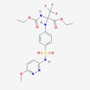 molecular formula C19H22F3N5O7S B396243 Ethyl 2-(ethoxycarbonylamino)-3,3,3-trifluoro-2-[4-(6-methoxypyridazin-3-ylsulfamoyl)anilino]propionate 