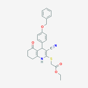 ETHYL 2-({4-[4-(BENZYLOXY)PHENYL]-3-CYANO-5-OXO-1,4,5,6,7,8-HEXAHYDROQUINOLIN-2-YL}SULFANYL)ACETATE