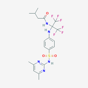 molecular formula C20H23F6N5O3S B396245 N-(4,6-Dimethyl-2-pyrimidinyl)-4-[2,2,2-trifluoro-1-isovaleramido-1-(trifluoromethyl)ethylamino]benzenesulfonamide 