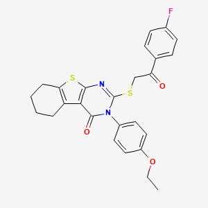 molecular formula C26H23FN2O3S2 B3962452 3-(4-ethoxyphenyl)-2-{[2-(4-fluorophenyl)-2-oxoethyl]sulfanyl}-5,6,7,8-tetrahydro[1]benzothieno[2,3-d]pyrimidin-4(3H)-one 