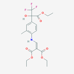 molecular formula C20H24F3NO7 B396247 Diethyl 2-({4-[1-(ethoxycarbonyl)-2,2,2-trifluoro-1-hydroxyethyl]-2-methylanilino}methylene)malonate 
