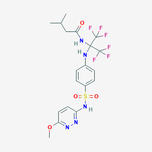 molecular formula C19H21F6N5O4S B396248 N-(6-Methoxy-3-pyridazinyl)-4-[2,2,2-trifluoro-1-isovaleramido-1-(trifluoromethyl)ethylamino]benzenesulfonamide 
