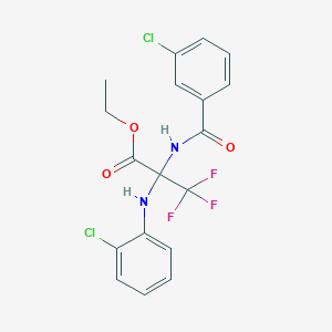 molecular formula C18H15Cl2F3N2O3 B396249 Ethyl 2-(2-chloroanilino)-2-[(3-chlorobenzoyl)amino]-3,3,3-trifluoropropanoate CAS No. 254900-75-9