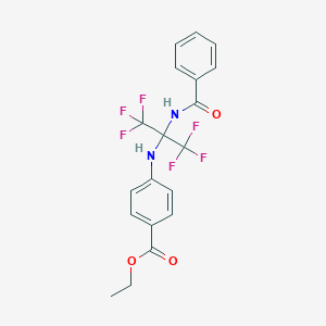 molecular formula C19H16F6N2O3 B396254 Ethyl 4-{[1-(benzoylamino)-2,2,2-trifluoro-1-(trifluoromethyl)ethyl]amino}benzoate 