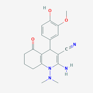 molecular formula C19H22N4O3 B3962569 2-Amino-1-(dimethylamino)-4-(4-hydroxy-3-methoxyphenyl)-5-oxo-1,4,5,6,7,8-hexahydroquinoline-3-carbonitrile 