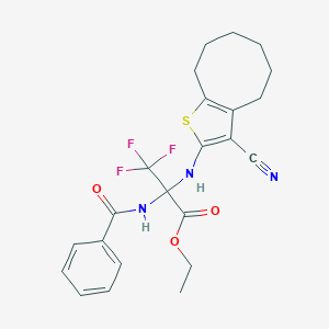 molecular formula C23H24F3N3O3S B396265 ethyl N-(3-cyano-4,5,6,7,8,9-hexahydrocycloocta[b]thiophen-2-yl)-3,3,3-trifluoro-2-[(phenylcarbonyl)amino]alaninate 