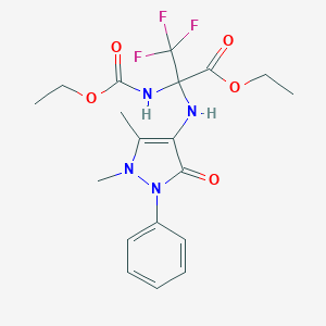 molecular formula C19H23F3N4O5 B396266 ethyl 2-[(1,5-dimethyl-3-oxo-2-phenyl-2,3-dihydro-1H-pyrazol-4-yl)amino]-2-[(ethoxycarbonyl)amino]-3,3,3-trifluoropropanoate 