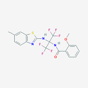 molecular formula C19H15F6N3O2S B396270 2-Methoxy-N-[2,2,2-trifluoro-1-(6-methyl-benzothiazol-2-ylamino)-1-trifluoromethyl-ethyl]-benzamide CAS No. 487032-65-5