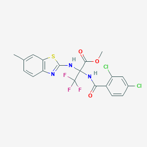 molecular formula C19H14Cl2F3N3O3S B396275 Methyl 2-[(2,4-dichlorobenzoyl)amino]-3,3,3-trifluoro-2-[(6-methyl-1,3-benzothiazol-2-yl)amino]propanoate CAS No. 488727-40-8