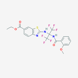 molecular formula C21H17F6N3O4S B396278 Ethyl 2-[[1,1,1,3,3,3-hexafluoro-2-[(2-methoxybenzoyl)amino]propan-2-yl]amino]-1,3-benzothiazole-6-carboxylate CAS No. 488088-68-2