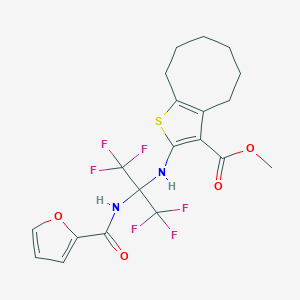 molecular formula C20H20F6N2O4S B396287 Methyl 2-[[1,1,1,3,3,3-hexafluoro-2-(furan-2-carbonylamino)propan-2-yl]amino]-4,5,6,7,8,9-hexahydrocycloocta[b]thiophene-3-carboxylate CAS No. 489444-76-0