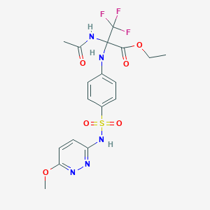 molecular formula C18H20F3N5O6S B396292 Ethyl 2-acetamido-3,3,3-trifluoro-2-[4-[(6-methoxypyridazin-3-yl)sulfamoyl]anilino]propanoate CAS No. 355155-97-4