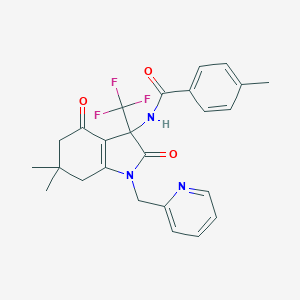 N-[6,6-dimethyl-2,4-dioxo-1-(pyridin-2-ylmethyl)-3-(trifluoromethyl)-5,7-dihydroindol-3-yl]-4-methylbenzamide