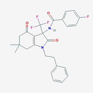 molecular formula C26H24F4N2O3 B396298 N-[6,6-dimethyl-2,4-dioxo-1-(2-phenylethyl)-3-(trifluoromethyl)-2,3,4,5,6,7-hexahydro-1H-indol-3-yl]-4-fluorobenzamide CAS No. 585549-18-4