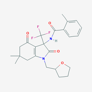 molecular formula C24H27F3N2O4 B396299 N-[6,6-dimethyl-2,4-dioxo-1-(oxolan-2-ylmethyl)-3-(trifluoromethyl)-5,7-dihydroindol-3-yl]-2-methylbenzamide CAS No. 573947-59-8
