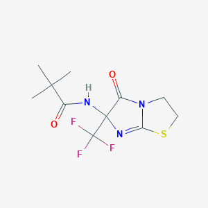 molecular formula C11H14F3N3O2S B396300 2,2-dimethyl-N-[5-oxo-6-(trifluoromethyl)-2,3,5,6-tetrahydroimidazo[2,1-b][1,3]thiazol-6-yl]propanamide 