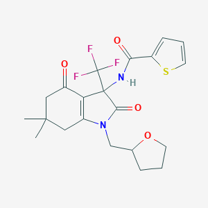 N-[6,6-dimethyl-2,4-dioxo-1-(oxolan-2-ylmethyl)-3-(trifluoromethyl)-5,7-dihydroindol-3-yl]thiophene-2-carboxamide
