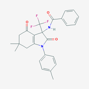 molecular formula C25H23F3N2O3 B396305 N-(6,6-Dimethyl-2,4-dioxo-1-p-tolyl-3-trifluoromethyl-2,3,4,5,6,7-hexahydro-1H-indol-3-yl)-benzamide CAS No. 587003-65-4