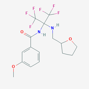 molecular formula C16H18F6N2O3 B396307 3-methoxy-N-[2,2,2-trifluoro-1-[(tetrahydro-2-furanylmethyl)amino]-1-(trifluoromethyl)ethyl]benzamide 