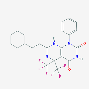 molecular formula C22H22F6N4O2 B396309 7-(2-cyclohexylethyl)-1-phenyl-5,5-bis(trifluoromethyl)-8H-pyrimido[4,5-d]pyrimidine-2,4-dione CAS No. 664370-30-3