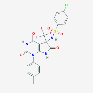 molecular formula C20H14ClF3N4O5S B396311 4-chloro-N-[1-(4-methylphenyl)-2,4,6-trioxo-5-(trifluoromethyl)-2,3,4,5,6,7-hexahydro-1H-pyrrolo[2,3-d]pyrimidin-5-yl]benzenesulfonamide CAS No. 606924-48-5
