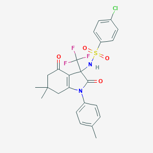 molecular formula C24H22ClF3N2O4S B396313 4-chloro-N-[6,6-dimethyl-1-(4-methylphenyl)-2,4-dioxo-3-(trifluoromethyl)-5,7-dihydroindol-3-yl]benzenesulfonamide CAS No. 578000-85-8