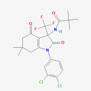 molecular formula C22H23Cl2F3N2O3 B396318 N-[1-(3,4-dichlorophenyl)-6,6-dimethyl-2,4-dioxo-3-(trifluoromethyl)-5,7-dihydroindol-3-yl]-2,2-dimethylpropanamide CAS No. 606924-79-2