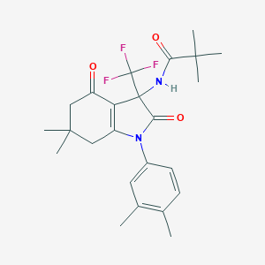 molecular formula C24H29F3N2O3 B396323 N-[1-(3,4-dimethylphenyl)-6,6-dimethyl-2,4-dioxo-3-(trifluoromethyl)-2,3,4,5,6,7-hexahydro-1H-indol-3-yl]-2,2-dimethylpropanamide 