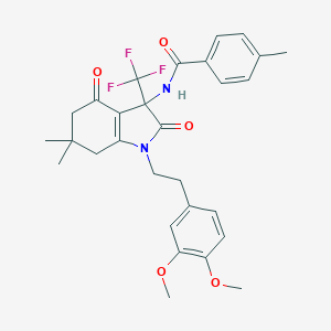 molecular formula C29H31F3N2O5 B396331 N-[1-[2-(3,4-dimethoxyphenyl)ethyl]-6,6-dimethyl-2,4-dioxo-3-(trifluoromethyl)-5,7-dihydroindol-3-yl]-4-methylbenzamide CAS No. 606924-10-1