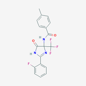 molecular formula C18H13F4N3O2 B396336 N-[2-(2-fluorophenyl)-5-oxo-4-(trifluoromethyl)-4,5-dihydro-1H-imidazol-4-yl]-4-methylbenzamide 