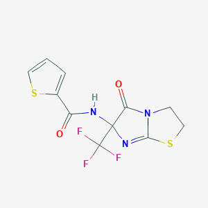 molecular formula C11H8F3N3O2S2 B396337 Thiophene-2-carboxylic acid, (5-oxo-6-trifluoromethyl-2,3,5,6-tetrahydro-imidazo[2,1-b]thiazol-6-yl)amide 