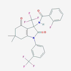 molecular formula C25H19F7N2O3 B396338 N-[6,6-dimethyl-2,4-dioxo-3-(trifluoromethyl)-1-[3-(trifluoromethyl)phenyl]-5,7-dihydroindol-3-yl]-2-fluorobenzamide CAS No. 606924-71-4