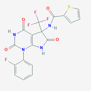 molecular formula C18H10F4N4O4S B396339 N-[1-(2-fluorophenyl)-2,4,6-trioxo-5-(trifluoromethyl)-2,3,4,5,6,7-hexahydro-1H-pyrrolo[2,3-d]pyrimidin-5-yl]thiophene-2-carboxamide 
