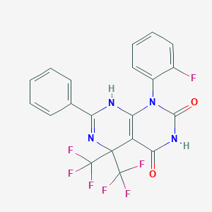 molecular formula C20H11F7N4O2 B396341 1-(2-fluorophenyl)-7-phenyl-5,5-bis(trifluoromethyl)-5,8-dihydropyrimido[4,5-d]pyrimidine-2,4(1H,3H)-dione 