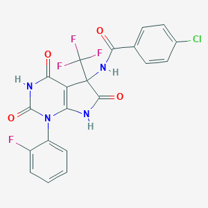 4-chloro-N-[1-(2-fluorophenyl)-2,4,6-trioxo-5-(trifluoromethyl)-2,3,4,5,6,7-hexahydro-1H-pyrrolo[2,3-d]pyrimidin-5-yl]benzamide