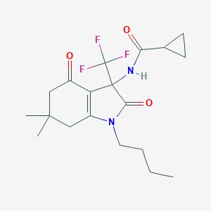 molecular formula C19H25F3N2O3 B396345 N-[1-butyl-6,6-dimethyl-2,4-dioxo-3-(trifluoromethyl)-2,3,4,5,6,7-hexahydro-1H-indol-3-yl]cyclopropanecarboxamide 