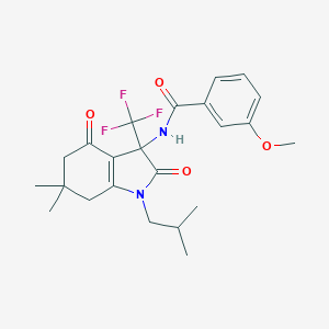 molecular formula C23H27F3N2O4 B396346 N-[1-isobutyl-6,6-dimethyl-2,4-dioxo-3-(trifluoromethyl)-2,3,4,5,6,7-hexahydro-1H-indol-3-yl]-3-methoxybenzamide 