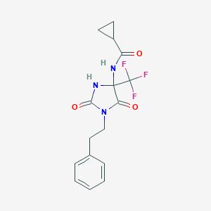 molecular formula C16H16F3N3O3 B396347 N-[2,5-dioxo-1-(2-phenylethyl)-4-(trifluoromethyl)-4-imidazolidinyl]cyclopropanecarboxamide 