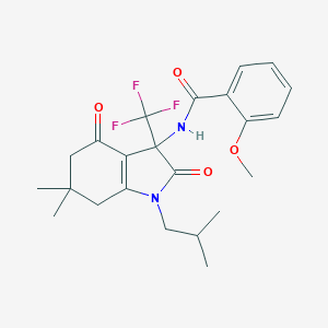 molecular formula C23H27F3N2O4 B396349 N-[6,6-dimethyl-1-(2-methylpropyl)-2,4-dioxo-3-(trifluoromethyl)-5,7-dihydroindol-3-yl]-2-methoxybenzamide CAS No. 720677-72-5