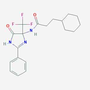 molecular formula C19H22F3N3O2 B396350 3-cyclohexyl-N-[4-oxo-2-phenyl-5-(trifluoromethyl)-4,5-dihydro-1H-imidazol-5-yl]propanamide 