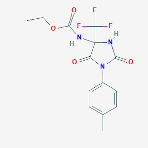 molecular formula C14H14F3N3O4 B396351 Ethyl 1-(4-methylphenyl)-2,5-dioxo-4-(trifluoromethyl)-4-imidazolidinylcarbamate 