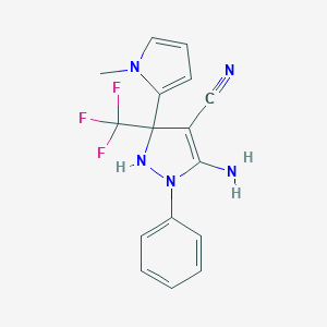 molecular formula C16H14F3N5 B396354 3-amino-5-(1-methylpyrrol-2-yl)-2-phenyl-5-(trifluoromethyl)-1H-pyrazole-4-carbonitrile CAS No. 352318-79-7
